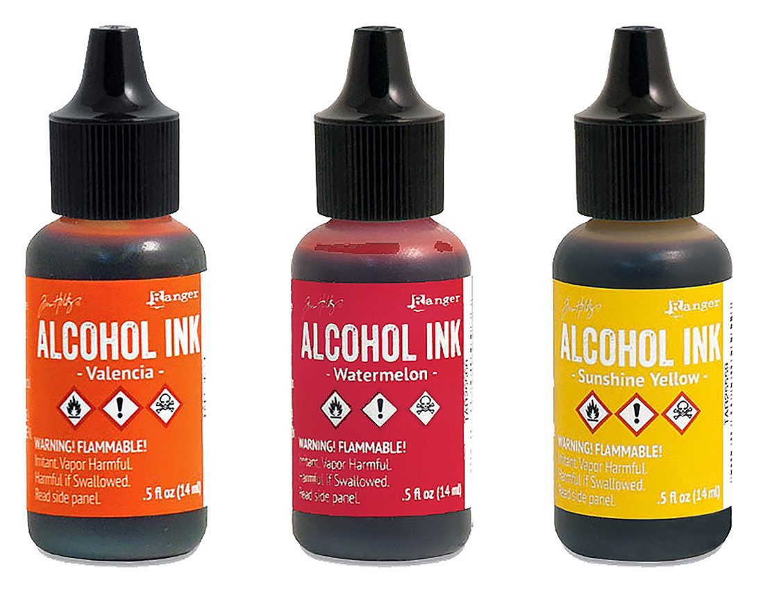 Ranger, Tim Holtz, Alcohol Ink, .5oz Bottles, 3 Inks, Valencia Orange,  Watermelon, Sunshine Yellow 