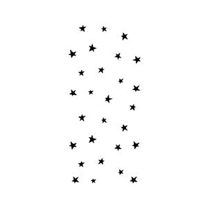 May include: A minimalist design featuring a scattering of black star shapes against a clean white background. The stars vary in size, creating a dynamic and visually appealing pattern. Ideal for celestial-themed decor.