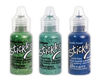 Ranger, Stickles Glitter Glue, 3 Colors, Garden State Green, Saltwater Green, Pacific Coast Blue, Salt Water