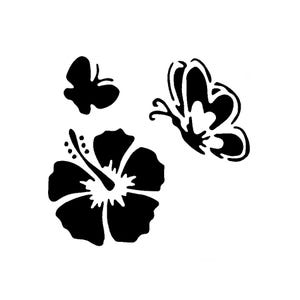 Vraiment super pochoirs, mini, hibiscus et papillons 1, pochoir insectes, 3 x 3 pi, réutilisable, fleurs, papillon, été, jardin, vol, changement