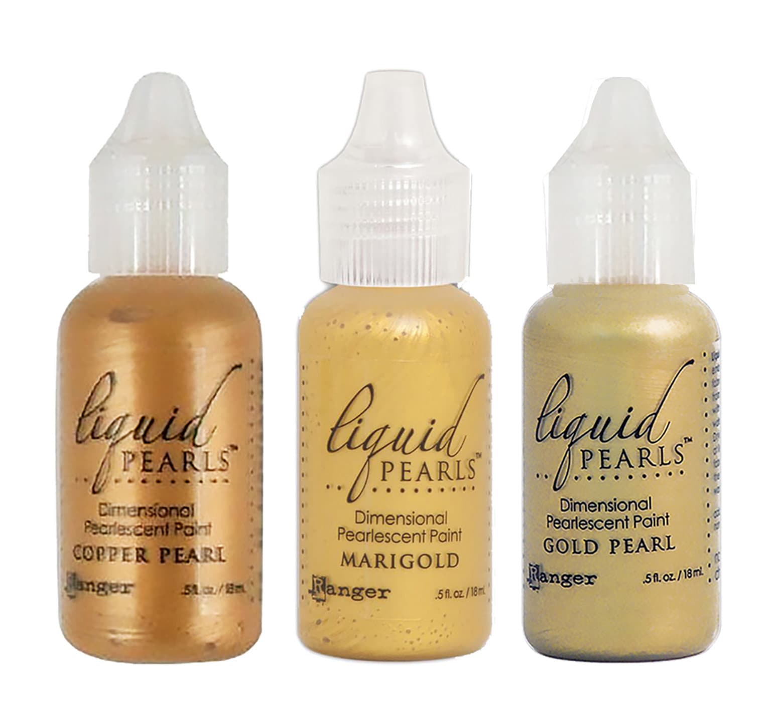 Ranger, Liquid Pearls, 3 Colors, Pearlescent Paint, Copper Pearl, Marigold, Gold Pearl, Dimension, Add Texture, Gold Paint, Yellow, Metallic