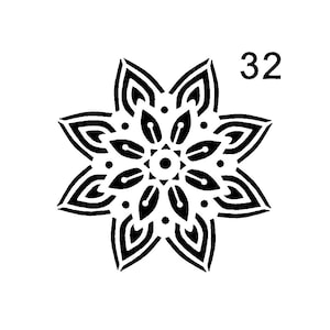 Vraiment super pochoirs, Mini, fleur de mandala 32 pochoir, 3 x 3", réutilisable, fleurs étoiles, polyvalent, fantaisiste, floral, pétales, mandalas vintage