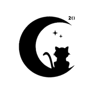 Echt geweldige stencils, mini, Cat In The Moon-stencil, 3", herbruikbaar, huisdieren, katten, wassende maan, silhouetten, dieren, bontbaby, kitten, sterren