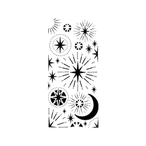 Really Great Stencils, Star Bright Stencil, 12x24,5 cm, Schichtung, Hintergrund, Sternenhimmel, funkelnd, Sternschnuppen, funkelnd, Mondsichel