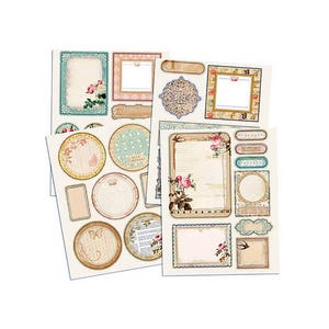 Prima, Songbird Collection, Chipboard Aufkleber, Journaling Die-Cuts, Rahmen, Singvögel, Blumen, Vintage Designs, Freunde, subtiler Glitzer