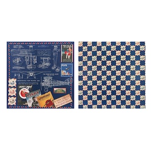 Grafik 45, Transatlantique, Karton 2 x 12&quot;, Reisekarton, Treff mich in St. Louis, Flugzeugkarton, Lindberghkarton, Blaudruck