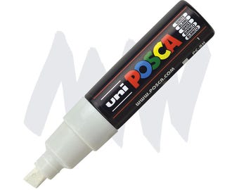 Posca Markers, Paint Marker, White Paint, 8K, Broad Chisel Tip, Opaque Ink, Acrylic Paint Pen, Permanent Ink, Smooth Flow, Wide Tip, Poster