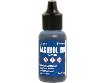 Ranger, Tim Holtz, Alcohol Ink, Denim Alcohol Ink, .5 fl oz, Blue Alcohol Ink, Medium Blue Alcohol Ink