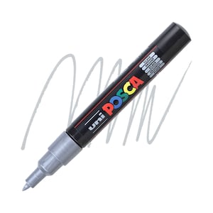 Posca Markers, Paint Marker, Silver Paint, 1M Extra Fine Tip, Opaque Ink, Acrylic Paint Pen, Permanent Ink, Smooth Flow, Silver Ink, Art Pen