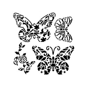 Vraiment super pochoirs, pochoir fleurs papillons, 6 x 6', réutilisables, superposition, arrière-plan, papillon avec motif floral, fleurs roses, floral