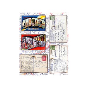 Paper Studio, pegatinas de postales antiguas, pegatinas de cartulina en capas, pegatinas de postales, Chicago, Washington, correspondencia, viajes