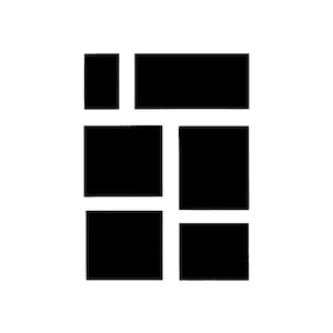 Puede incluir: Un diseño gráfico minimalista en blanco y negro con un patrón similar a una cuadrícula. El diseño consiste en varias formas rectangulares negras dispuestas sobre un fondo blanco, creando una imagen moderna y abstracta.