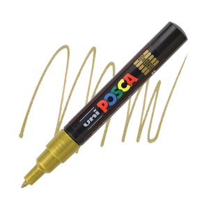 Posca-stiften, verfstift, goudverf, extra fijne punt van 1 m, dekkende inkt, acrylverfpen, permanente inkt, vloeiende vloei, gouden inkt, kunstpen