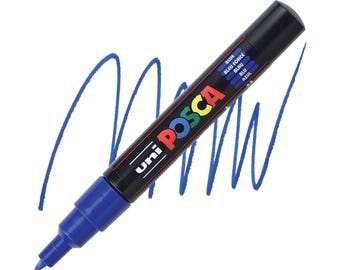 Posca Markers, Paint Marker, Blue Paint, 1M Extra Fine Tip, Opaque Ink, Acrylic Paint Pen, Permanent Ink, Smooth Flow, Art Pen, Medium Blue