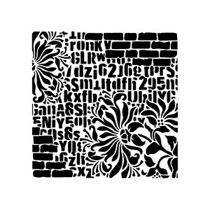 Vraiment super pochoirs, collage de fleurs, 6 x 6 po., pochoir d'arrière-plan, superposition, lettres aléatoires, floral, fleurs d'angle, brique vieillie, alpha