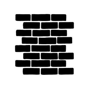 May include: A black brick wall pattern against a white background. The bricks are rectangular and arranged in a staggered pattern, creating a textured effect. The image is a simple, graphic representation of a brick wall.