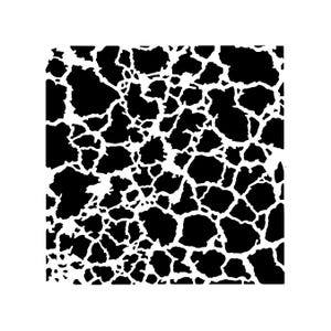 May include: A square, black and white pattern with an abstract design. The pattern features irregular black shapes separated by white lines, creating a textured, organic appearance. The design is reminiscent of a giraffe's coat.