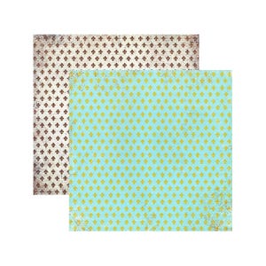 7 gitanos, colección Aviñón, flor de lis, 2 x 12". Papel para scrapbooking, cartulina con motivos vintage, filas de símbolos, cartulina francesa