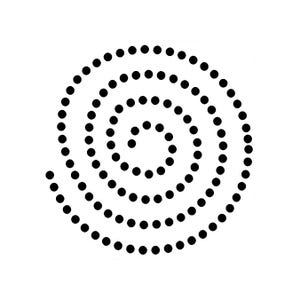 Echt geweldige stencils, circulaire spiraal stencil, 6 x 6', achtergrond, gelaagdheid, groeiende cirkel, rond en rond, stippen in een cirkel, cirkels gestippeld