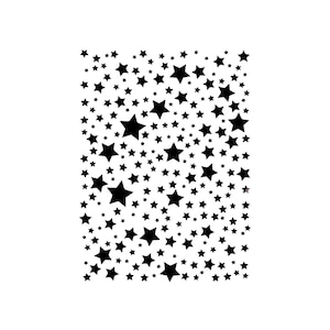 May include: A rectangular pattern of black stars of varying sizes against a white background. The stars are densely packed, creating a textured, celestial design. The stars range from small to large, with five-pointed shapes.