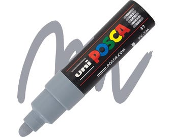 Posca Markers, Paint Marker, Grey Paint, 7M, Broad Bullet Tip, Opaque Ink, Acrylic Paint Pen, Permanent Ink, Smooth Flow, Bold, Wide, Gray