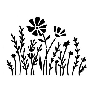 Vraiment super pochoirs, fleurs hautes 4,4 x 5 pochoirs, fleurs sauvages, floral, jardin, herbes hautes, marguerites, recto de la carte, prairie, mauvaises herbes