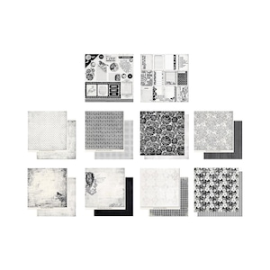 My Mind's Eye、Meadowlark Dusk コレクション、12 インチ カードストック、9 つのデザインとダイカット、白黒、Meadow Lark、鳥