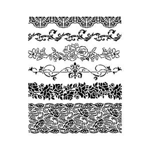 Vraiment super pochoirs, bordures florales 2 pochoirs, 20 x 20 cm, arrière-plan, superposition, bordure florale, fleurs, roses, dentelle vintage, parchemins