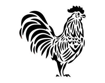 Really Great Stencils, Chicken Stencil 5, 6x6", Folk Art Rooster, Chickens, Fancy Feathers, Birds, Poultry, Fowl, Farm, Farmyard Animals