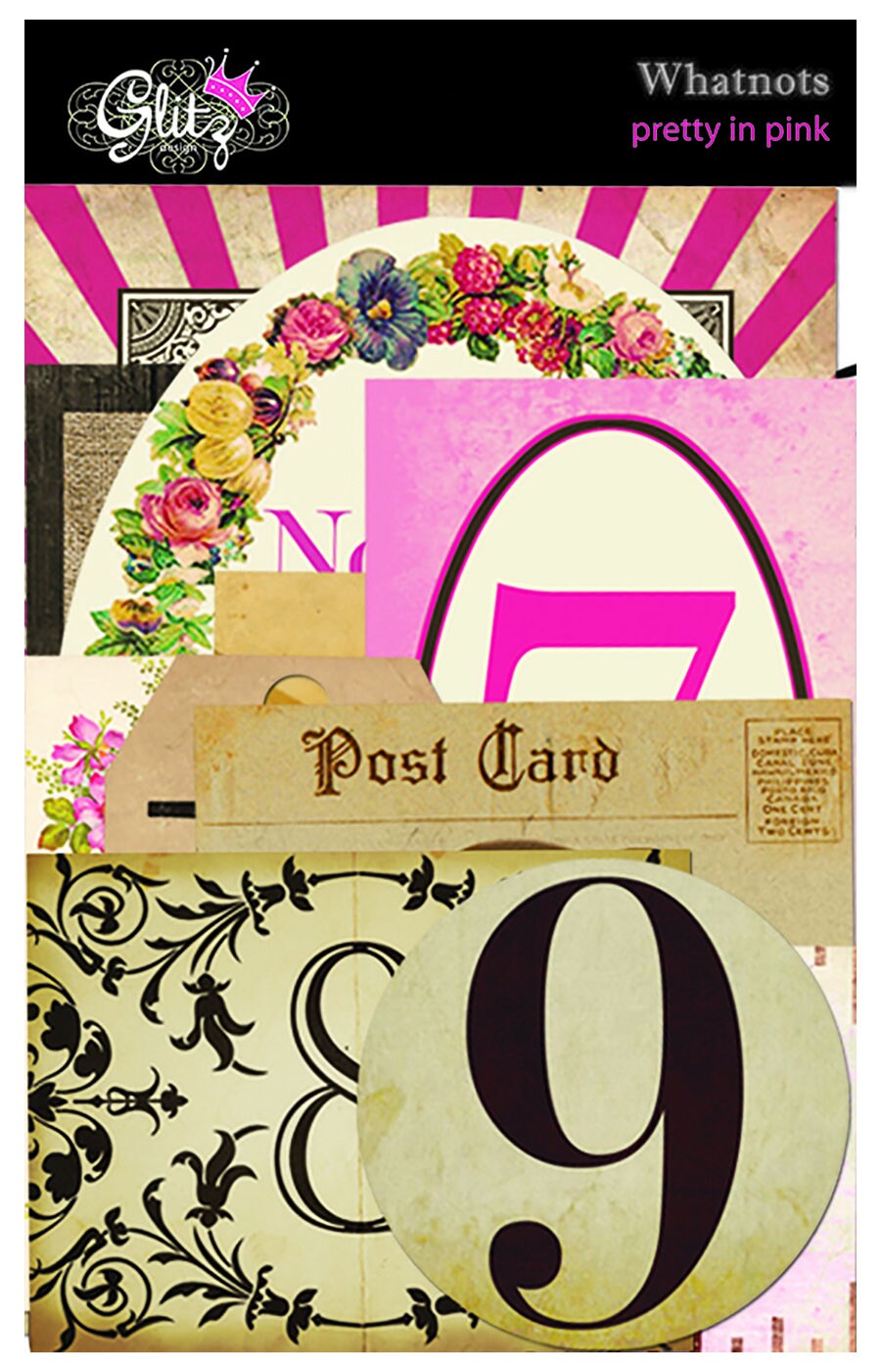 Glitz Design, Pretty in Pink, Die-Cut Cardstock, Vintage Die-Cuts, Numbers  Die Cuts, Frames, Ephemera, Die-Cut Embellishments, Whatnots, image size:900x1400