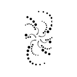 May include: Abstract black dot design on a white background. The design features multiple swirling patterns of varying sized dots, creating a dynamic and visually interesting composition. The dots range in size from small to large.