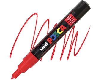 Posca Markers, Paint Marker, Red Paint, 1M, Extra Fine Bullet Tip, Opaque Ink, Acrylic Paint Pen, Permanent Ink, Smooth, Lettering