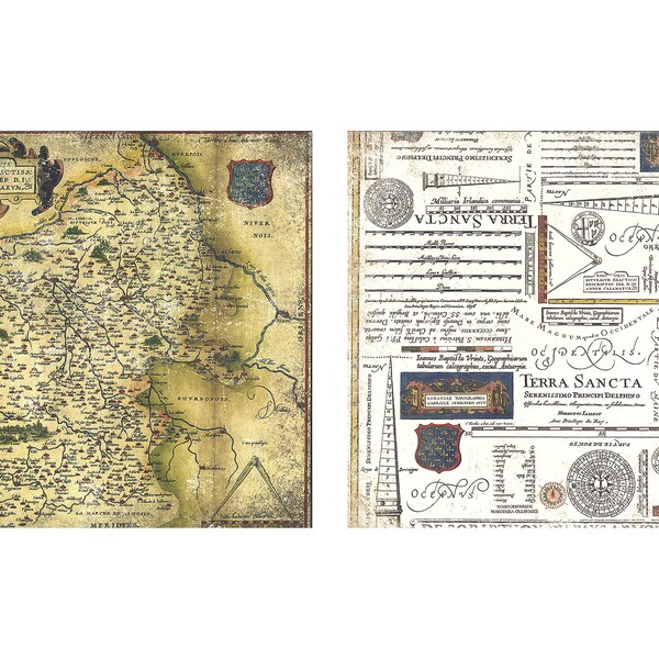 7 Gypsies, Scrapbooking Paper 12", French Cardstock, Avignon, Diagram, Vintage Map Cardstock, Illustration Cardstock