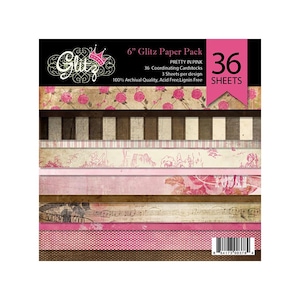 Glitz Design、Pretty in Pink、6インチ ペーパー パック、片面ペーパー パッド、ビンテージ パターン、音楽、花、シャビー シック、グランジ カードストック、ブラウン