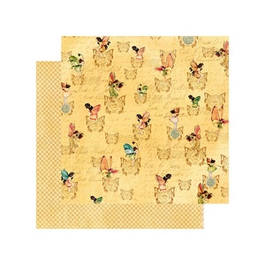 Graphic 45, Once Upon A Springtime, Cartoncino 2 x 12", Pixie Post, Cartoncino Fairy, Affrancatura vintage, Timbri postali, Cartoncino Gold Diamond
