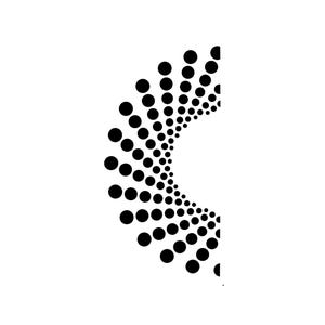May include: A graphic design element featuring a curved arrangement of black circles on a white background. The circles vary in size, creating a visual flow. This abstract design is suitable for various applications.
