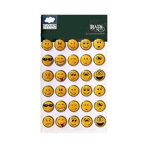 Nube 9, pegatinas de caras sonrientes, pegatinas tridimensionales, emojis, cara feliz, tonto, enfermo, de incógnito, caras guiñando el ojo, pegatinas de emociones, amarillo
