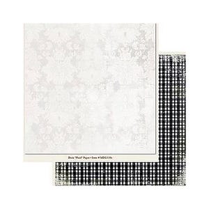 My Mind's Eye、Meadowlark Dusk コレクション、チェック柄紙、2 x 12 インチ カードストック、白黒、白いシルエットの影の花、花柄、エレガント