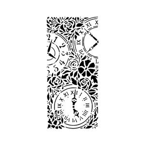 Vraiment super pochoirs, horloges et roses, pochoir fleur, 5,8 x 9,8 pouces, arrière-plan, superposition, horloge vintage, effet vieilli, heure, chiffres romains