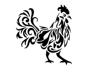 Really Great Stencils, Chicken Stencil 3 6x6", Folk Art Rooster, Chickens, Fancy Feathers, Birds, Poultry, Fowl, Farm, Farmyard Animals