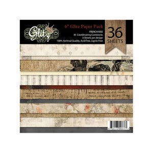 Glitz Design, French Kiss, 15,2 cm Papierset, Einseitiger Papierblock, Vintage-Muster, Schrift, Sackleinen, Shabby Chic, Grunge Karton, Neutrale