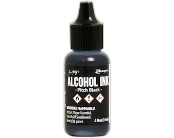 Ranger, Tim Holtz, Alcohol Ink, Pitch Black Alcohol Ink, .5 fl oz, Jet Black Alcohol Ink, Onyx Alcohol Ink