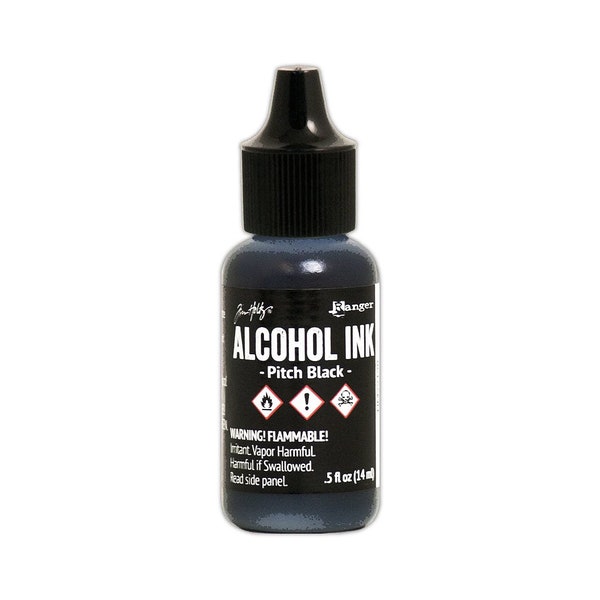 Ranger, Tim Holtz, Alcohol Ink, Pitch Black Alcohol Ink, .5 fl oz, Jet Black Alcohol Ink, Onyx Alcohol Ink