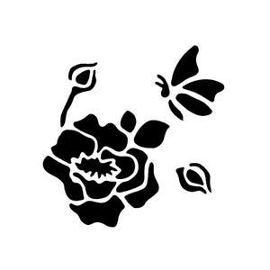 Vraiment super pochoirs, mini, rose et papillon 2, pochoir fleur, 3 x 3 pi, réutilisable, fleurs, papillon, été, jardin, vol, boutons de rose
