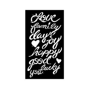 Prima, Jamie Dougherty, 6 x 12 Stencil, Phrases, Word Stencil, Cursive Words, Handwritten, Large Sentiments, Love, Family, Happy, Good, Joy
