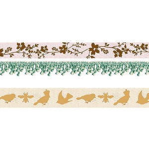 Prima, Coleção Songbird, Acabamento, Fita, Fita de algodão, Shabby Chic, Fita de flores, Fita de pássaros, Fita de franjas, 3 estilos, 3 jardas