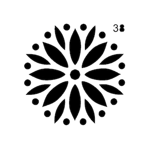 Vraiment super pochoirs, Mini, Happy Flower 38 pochoir, 3,5 pouces, réutilisable, fleurs de marguerite, polyvalent, pétales pointus, shabby chic, cercle de points
