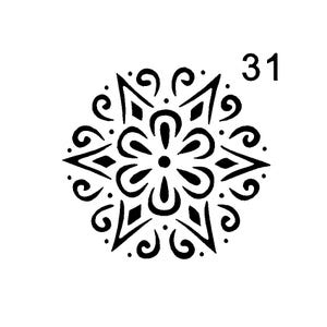 Vraiment super pochoirs, mini, pochoir mandala fleur 31, 3 x 3", réutilisable, fleurs étoilées, polyvalent, fantaisiste, floral, pétales, tourbillons, s'épanouir