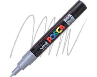 Posca Markers, Paint Marker, Silver Paint, 1M, Extra Fine Bullet Tip, Opaque Ink, Acrylic Paint Pen, Permanent Ink, Smooth, Lettering