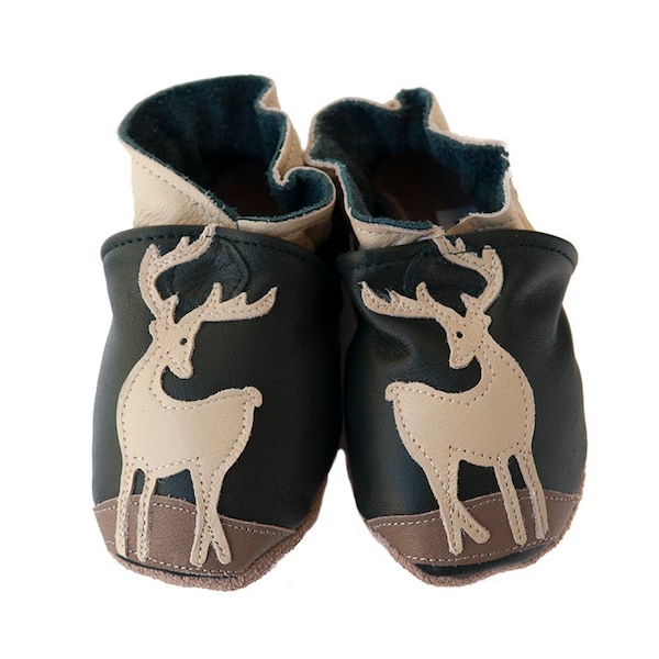 Deer Me (baby shoes in all-natural leather, forest green)